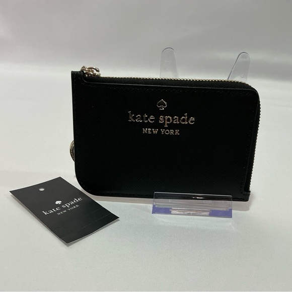 Kate Spade New YorkRefined Grain Leather Medium L-zip Card Holder Black New